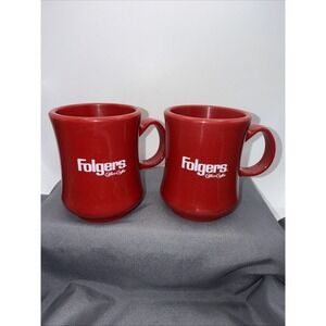 (2) Folgers Vintage Continental Coffee Mug Cup Red White Plastic 8 Oz
